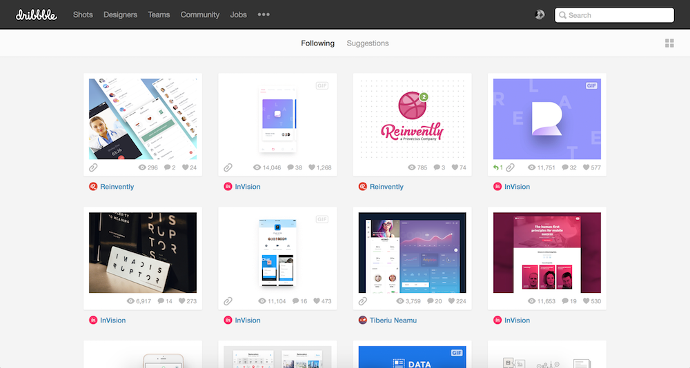 Startseite von dribbble.com